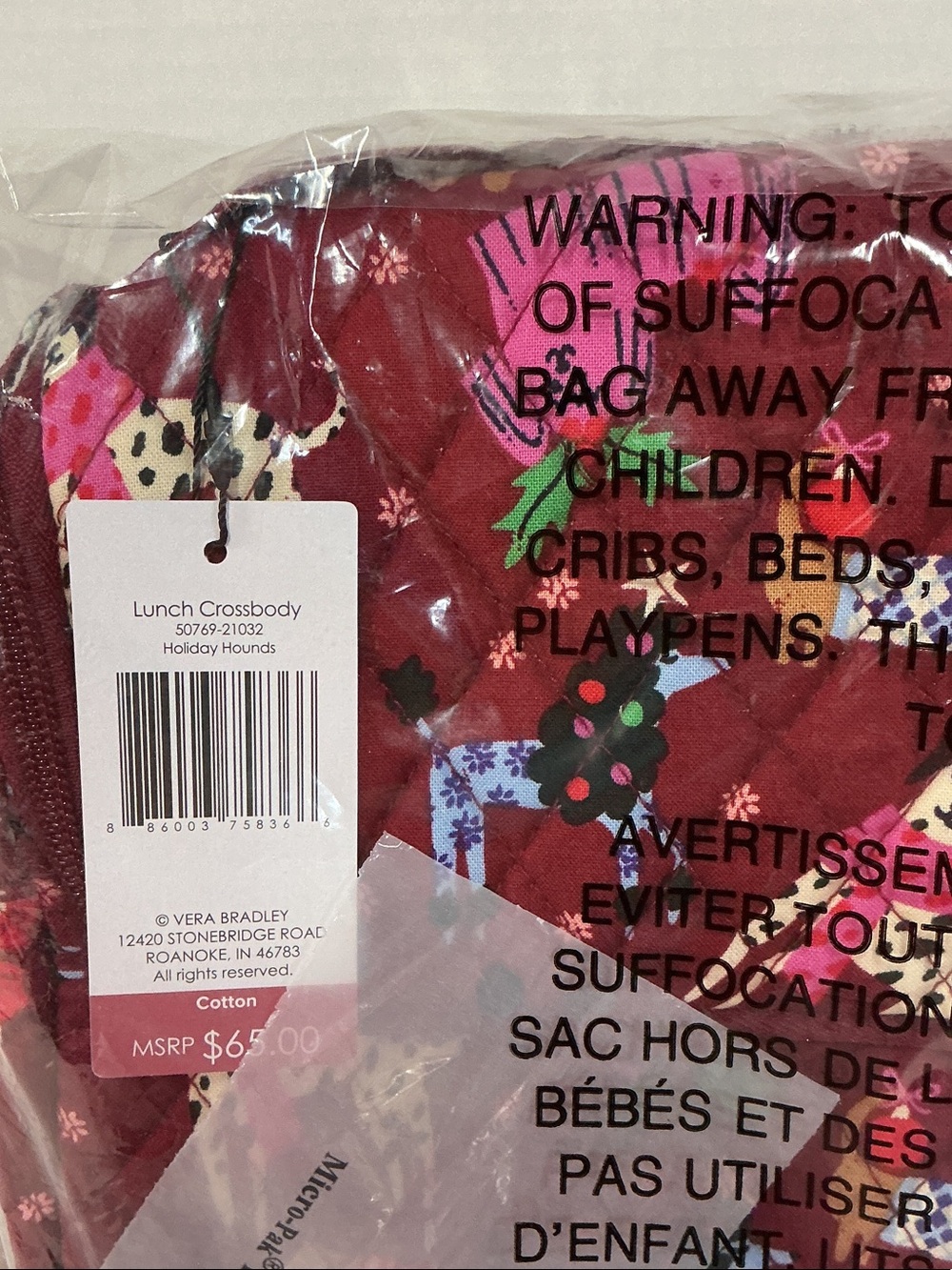 Vera Bradley Burgundy Holiday Dog Print Shoulder Bag Set - Picture 5 of 7